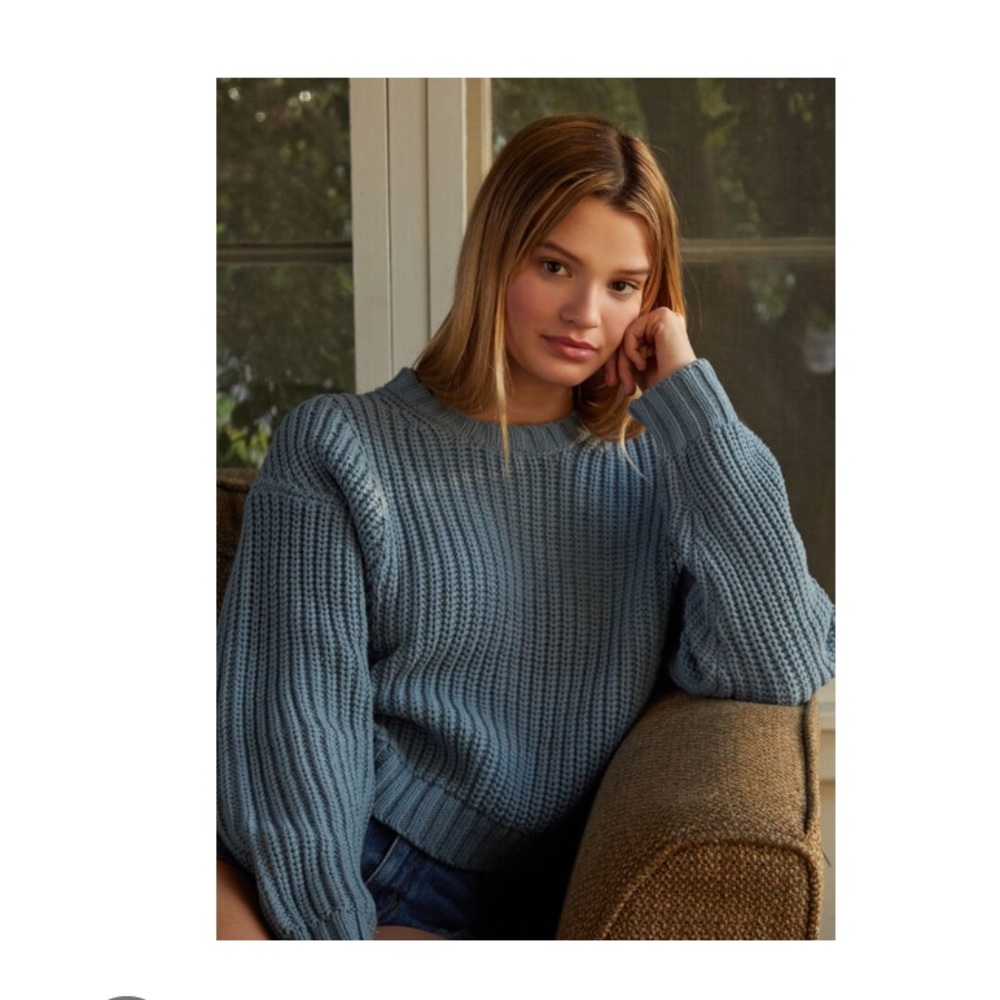 PACSUN. Mix Stitch Boxy Sweater (TURQUOISE)